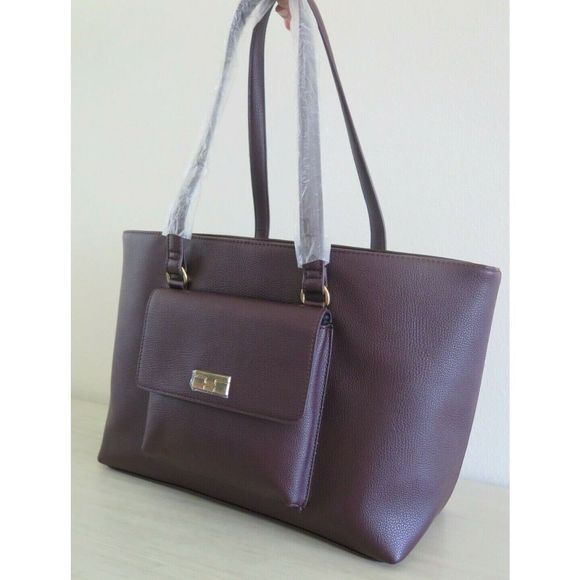 Tommy Hilfiger 69J5211 601 Burgundy Pebbled PU Leather Tote Bag $128 - Picture 3 of 10